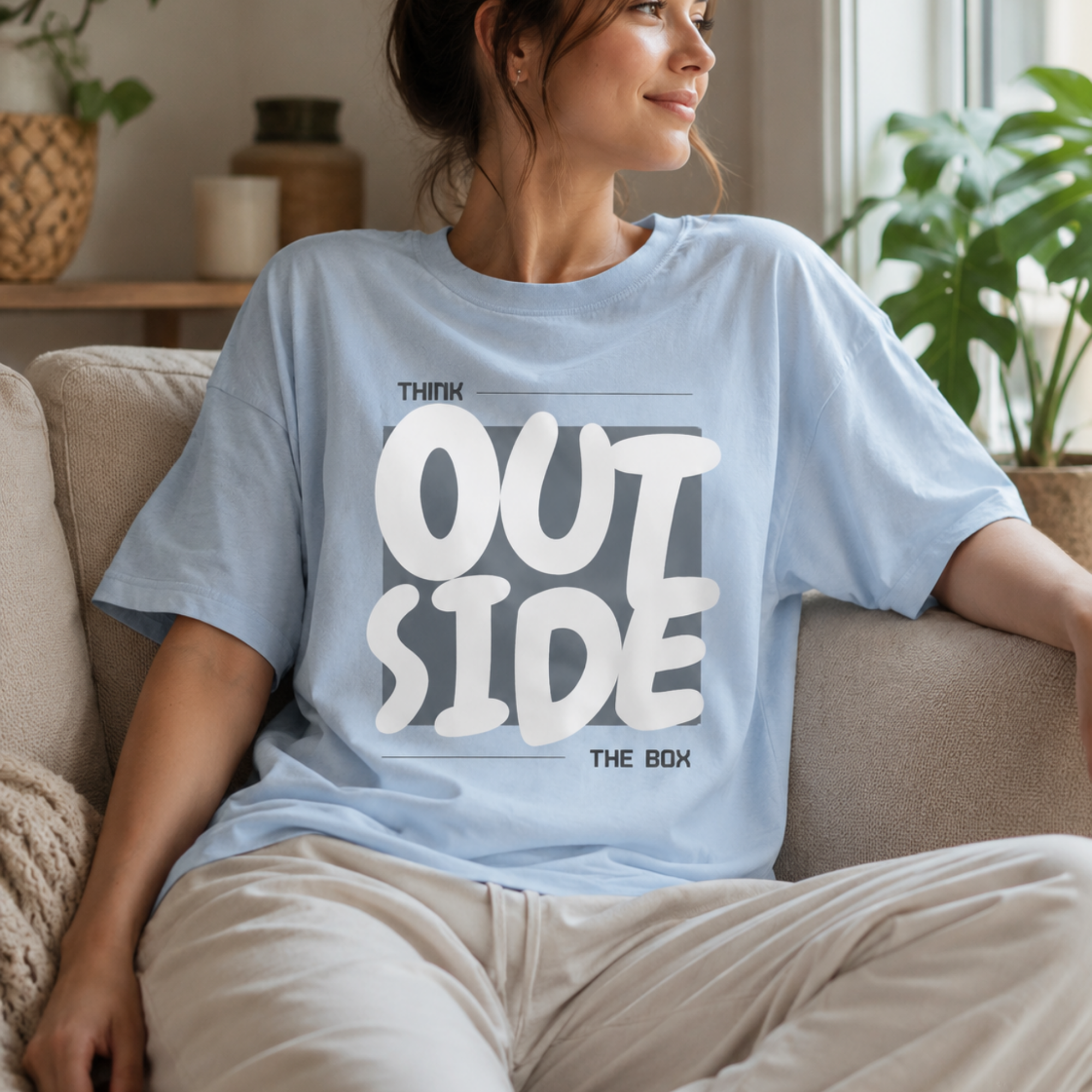 Think Outside The Box Oversized Graphic T-Shirt